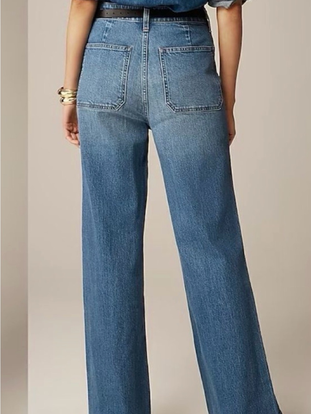 J. Crew Medium Blue High-Rise Wide-Leg Patch Pocket Sailor Jeans 28 Fits Like 29 - Picture 6 of 13